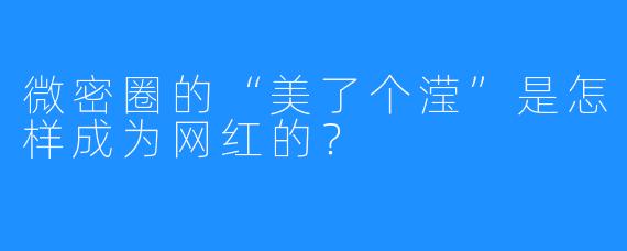 微密圈的“美了个滢”是怎样成为网红的？  