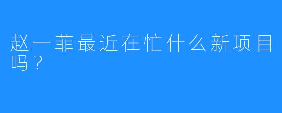 赵一菲最近在忙什么新项目吗？